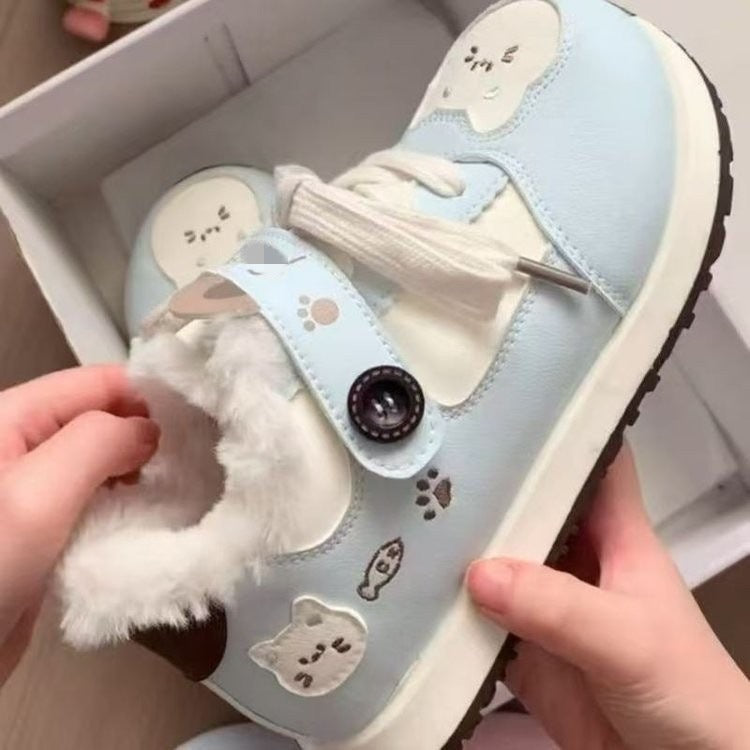 Damen Kuschelige Sneakers mit tierischem Design und warmem Innenfutter EB