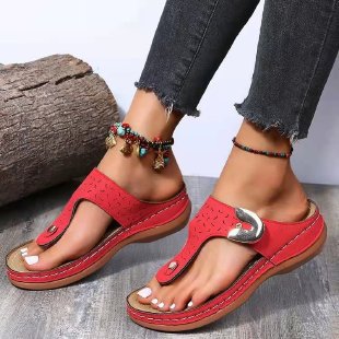 Damen Komfortable Zehentrenner-Sandalen mit anatomischem Fußbett und modischem Riemendesign EB