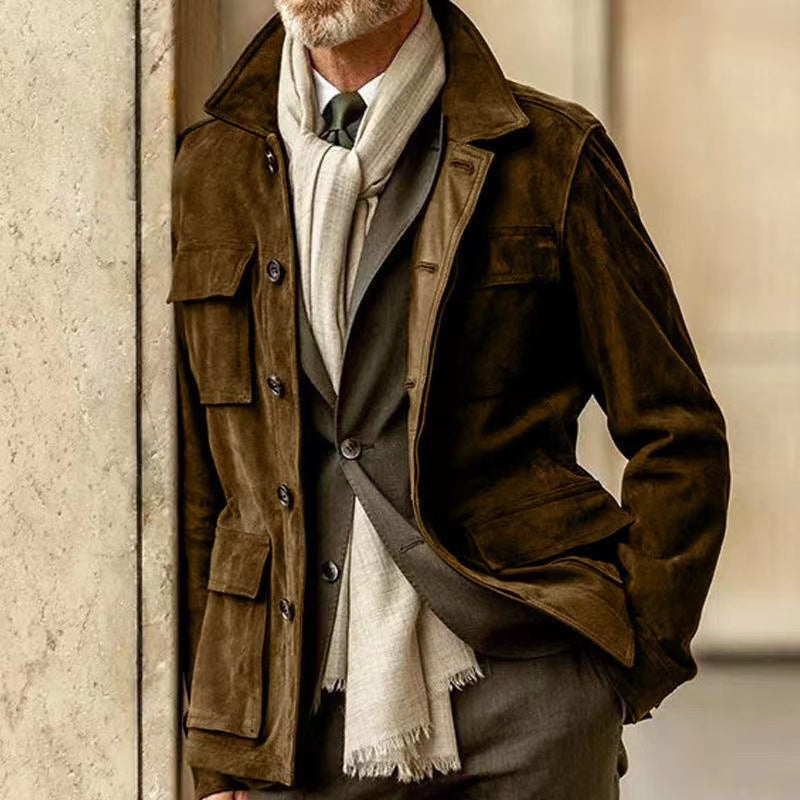 Herren Suede Utility Jacke mit praktischen Taschen und modernem Schnitt EB