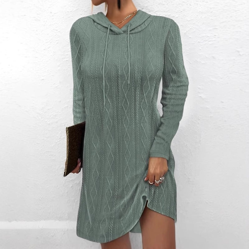 Damen Kapuzenpullover Kleid mit strukturiertem Strickmuster EB