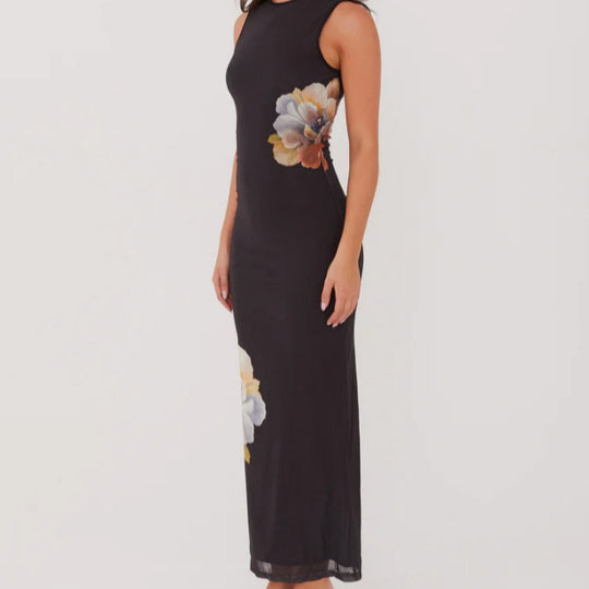 Damen Elegantes langes Kleid mit floralem Muster und figurbetontem Schnitt EB