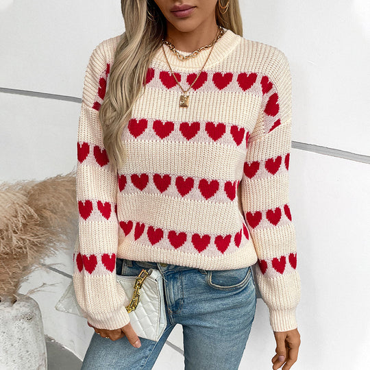 Damen kuscheliger Pullover mit Herzchenmuster EB