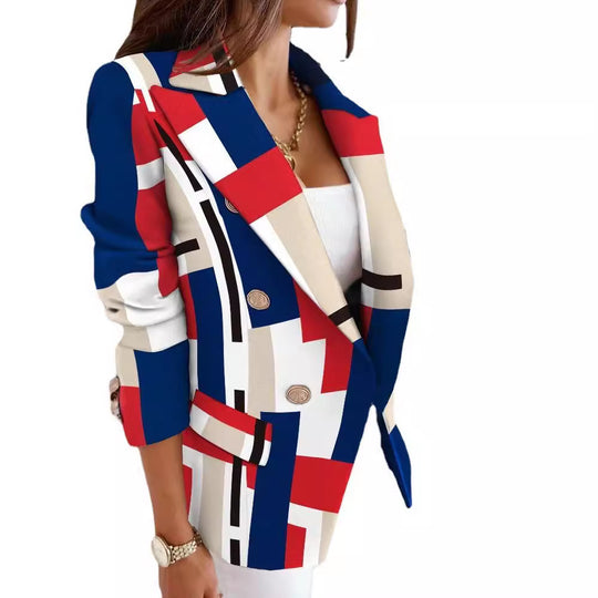Damen Modischer Blazer mit Zebra-Muster und doppelter Knopfleiste EB