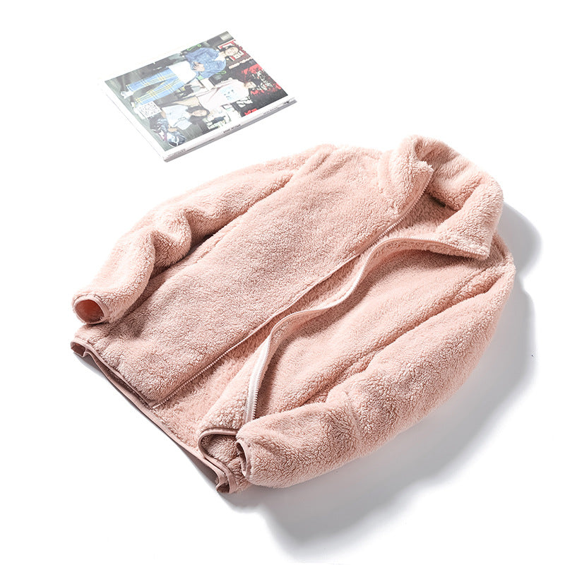 Damen Kuschelige Teddy-Fleecejacke mit Stehkragen und verdecktem Reißverschluss EB