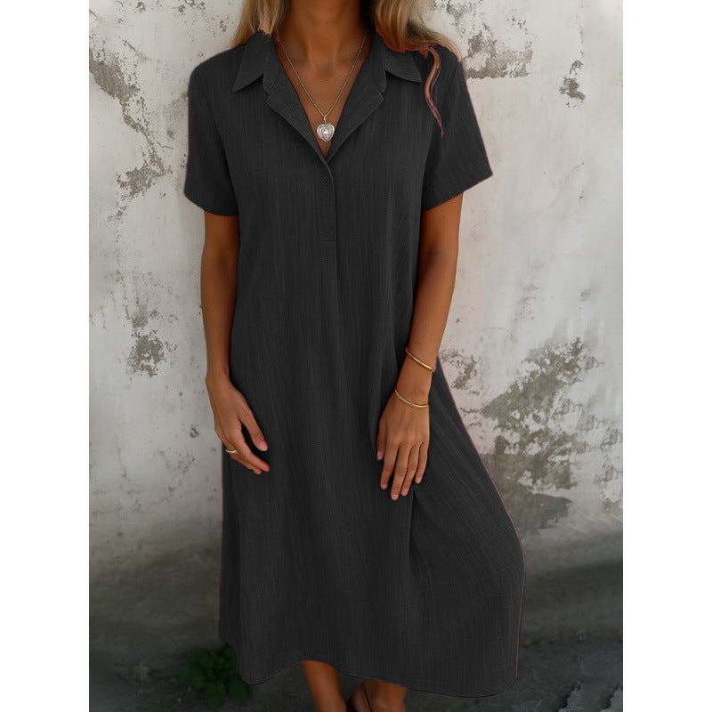 Damen lässiges Hemdkleid mit kurzen Ärmeln und Knopfdetails EB