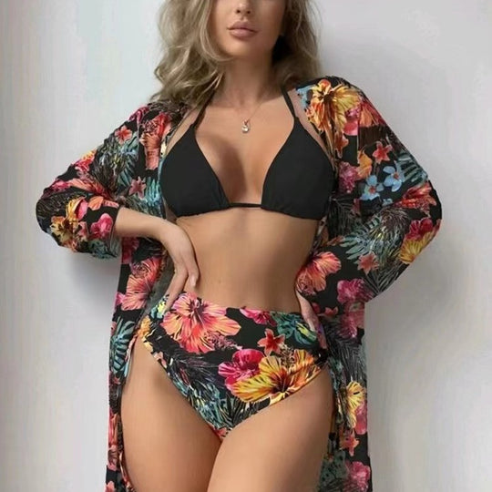 Damen Hochtaillierte Bikini-Set mit floralem Design EB