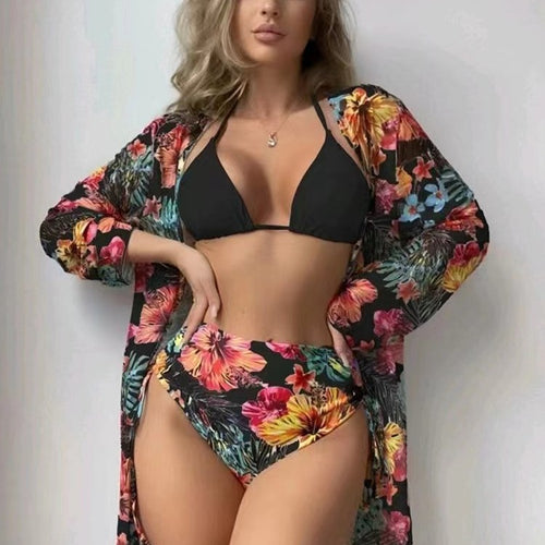Damen Hochtaillierte Bikini-Set mit floralem Design EB
