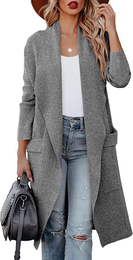 Damen lässiger Cardigan mit langen Ärmeln und praktischen Taschen EB