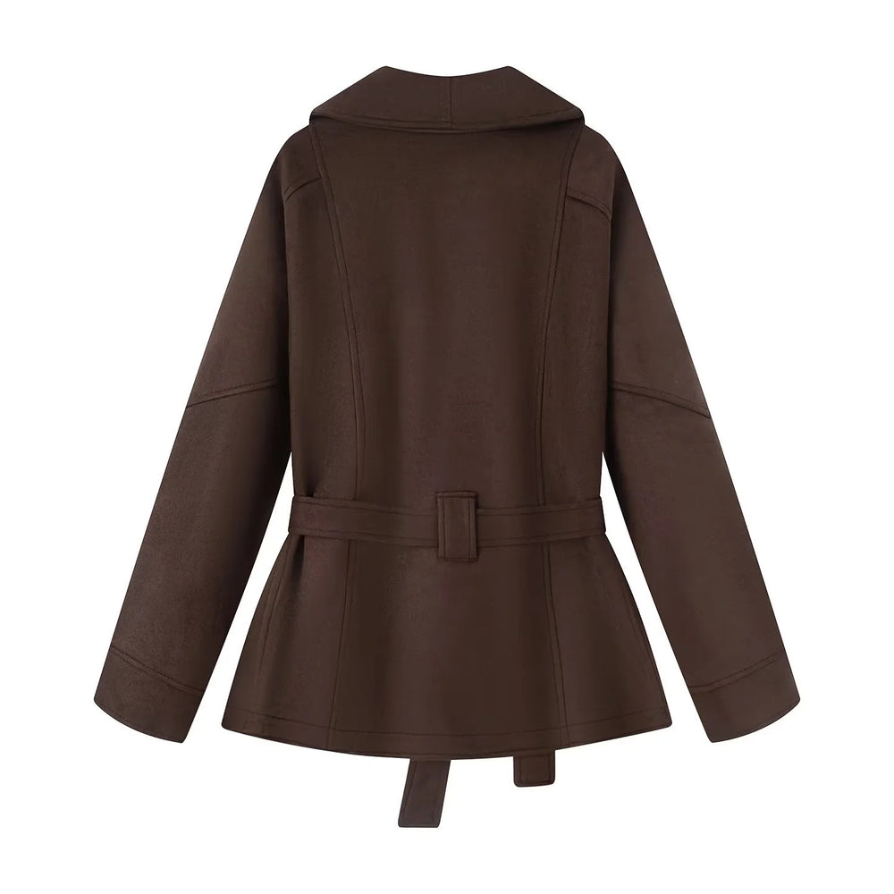 Damen elegante Übergangsjacke mit Bindegürtel und schmeichelndem Revers EB