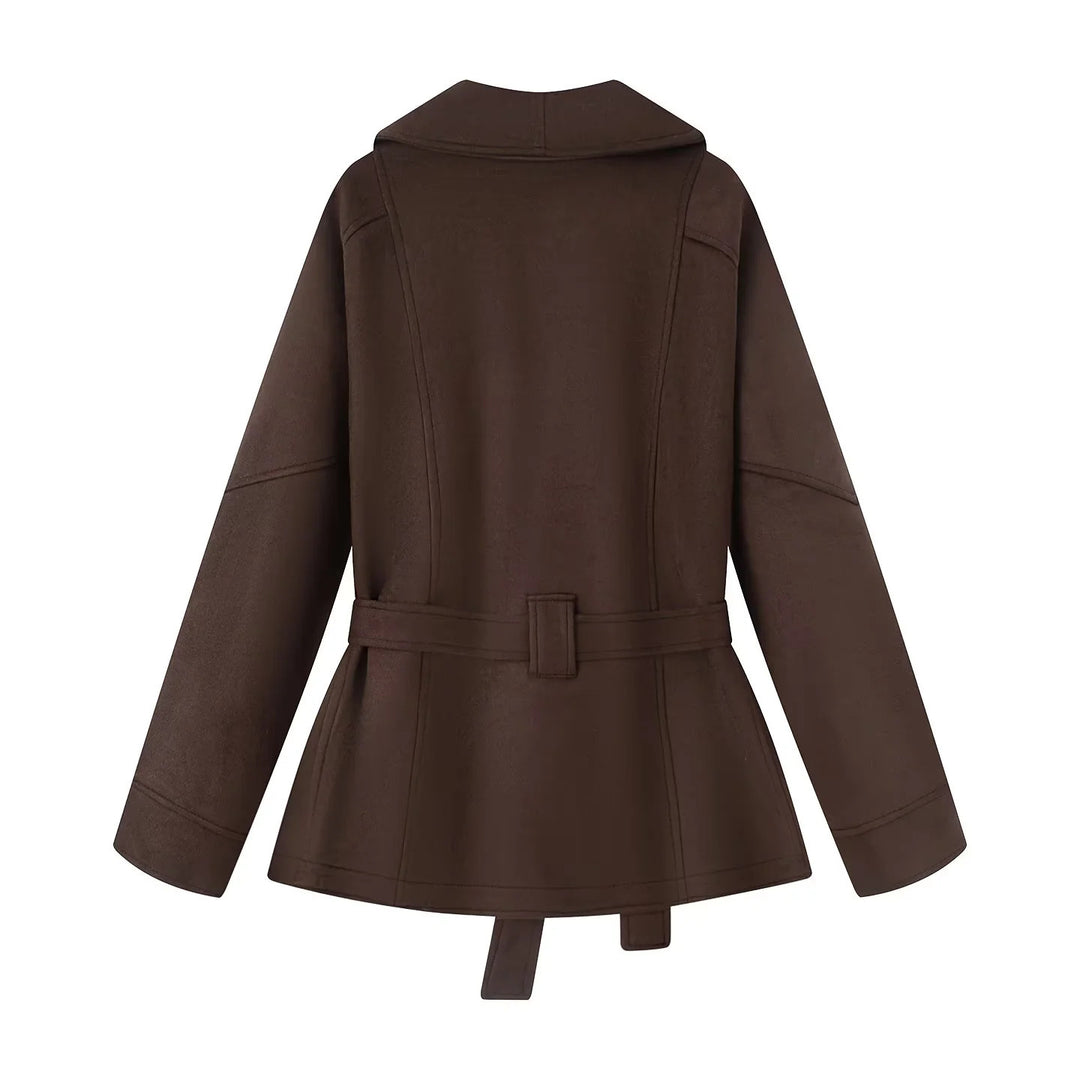 Damen elegante Übergangsjacke mit Bindegürtel und schmeichelndem Revers EB