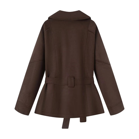 Damen elegante Übergangsjacke mit Bindegürtel und schmeichelndem Revers EB