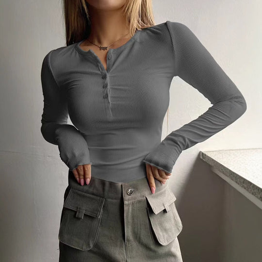 Damen Langarmshirt mit eleganter Knopfleiste EB