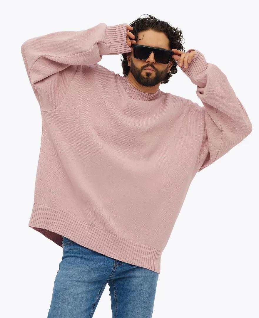 Damen gemütlicher Oversized Pullover mit strukturiertem Rippenmuster und breiten Bündchen EB