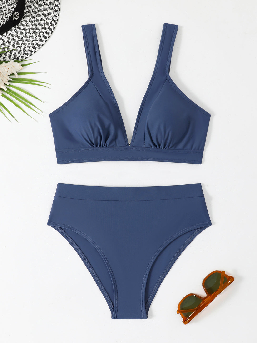 Damen Triangel-Bikini-Set mit gepolstertem Oberteil und hohen Hosen EB