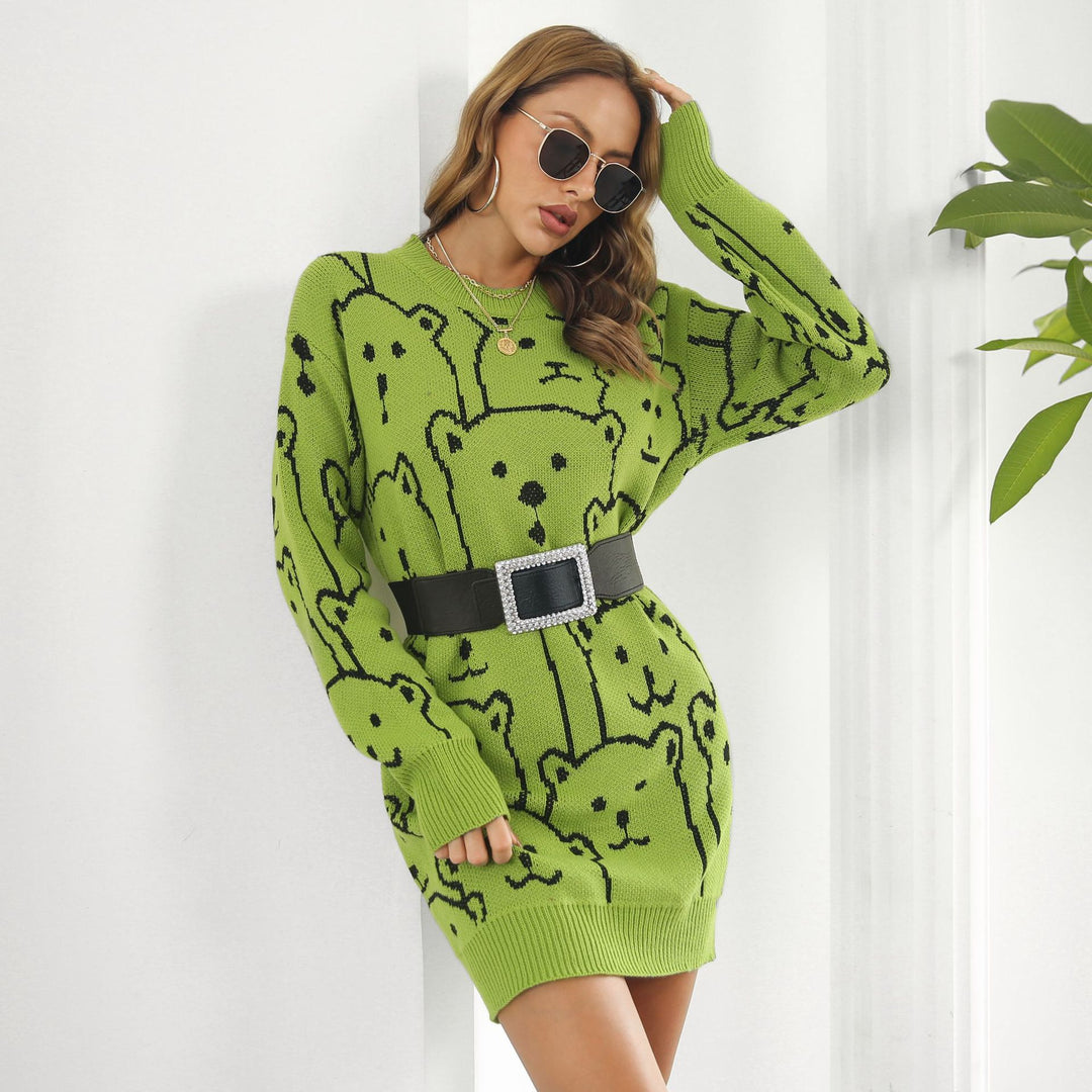 Damen Oversized Pullover mit fröhlichem Bärenmotiv EB