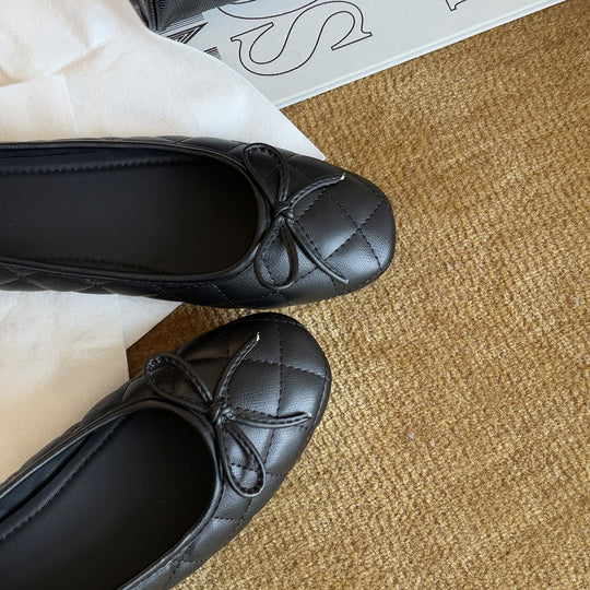 Damen Ballerinas mit elegantem Karomuster und dekorativem Schleifenbild EB