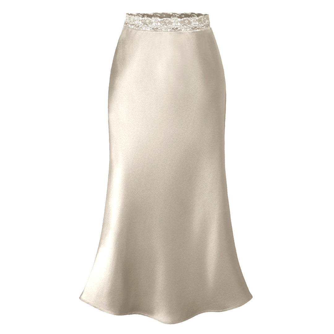 Damen eleganter Satin-Rock mit Spitzenbund EB