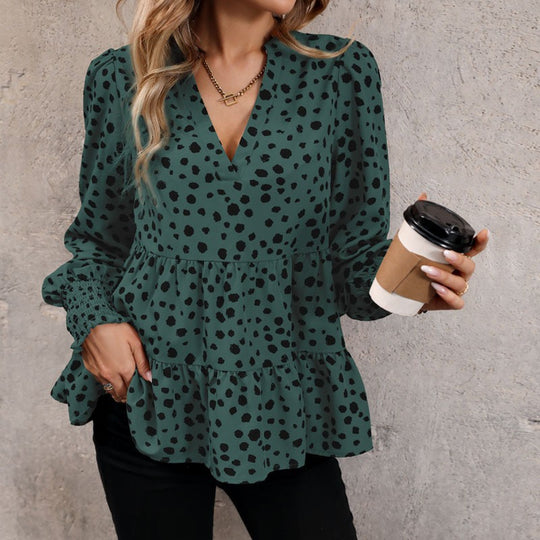 Damen Bluse mit voluminösen Puffärmeln und lässigem Volantdesign EB