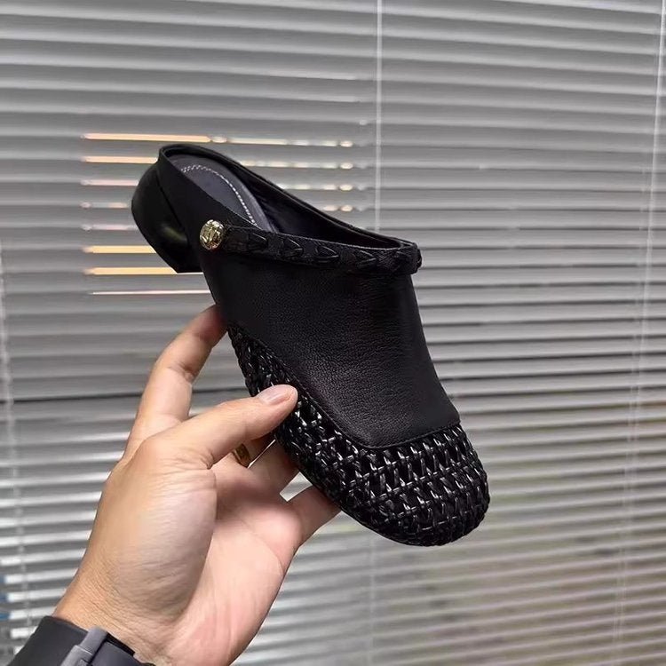 Damen modische Mules mit dekorativer Korb-Optik EB