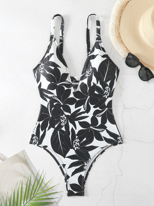 Damen Einteiler Badeanzug mit floralem Design EB