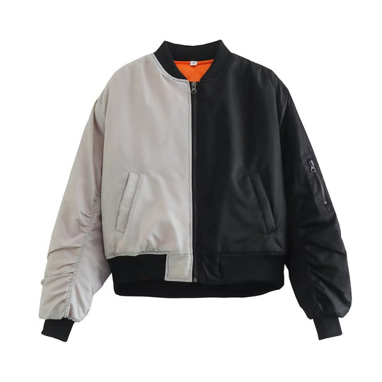 Damen modische Bomberjacke mit verspieltem Patchwork-Design und praktischen Reißverschlusstaschen EB
