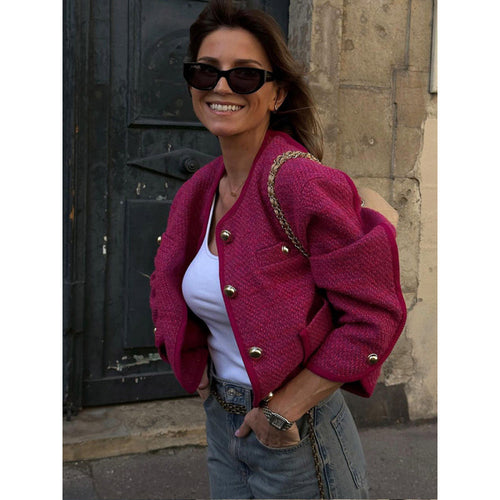 Damen Tweedjacke mit goldenen Knopfdetails EB