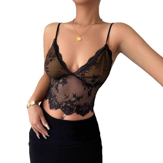 Damen Spitzen-Crop-Top mit verführerischen Details EB