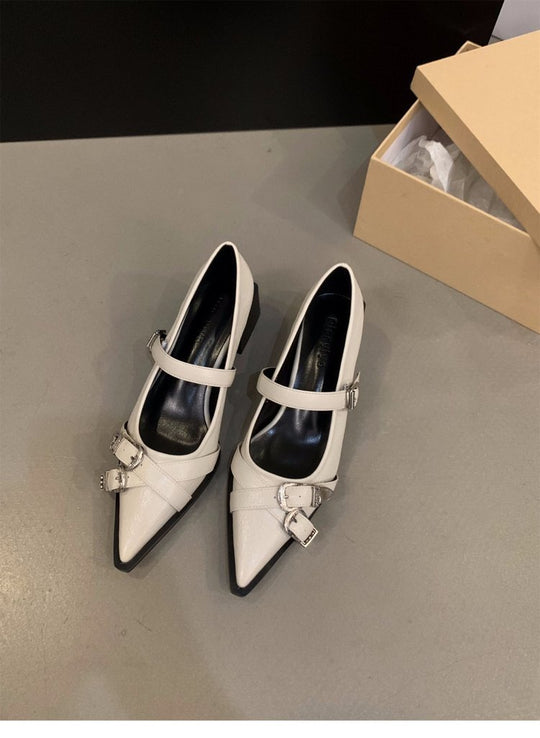 Damen elegante Mary Jane Pumps mit modischer Schnalle und bequemer Blockabsatz EB