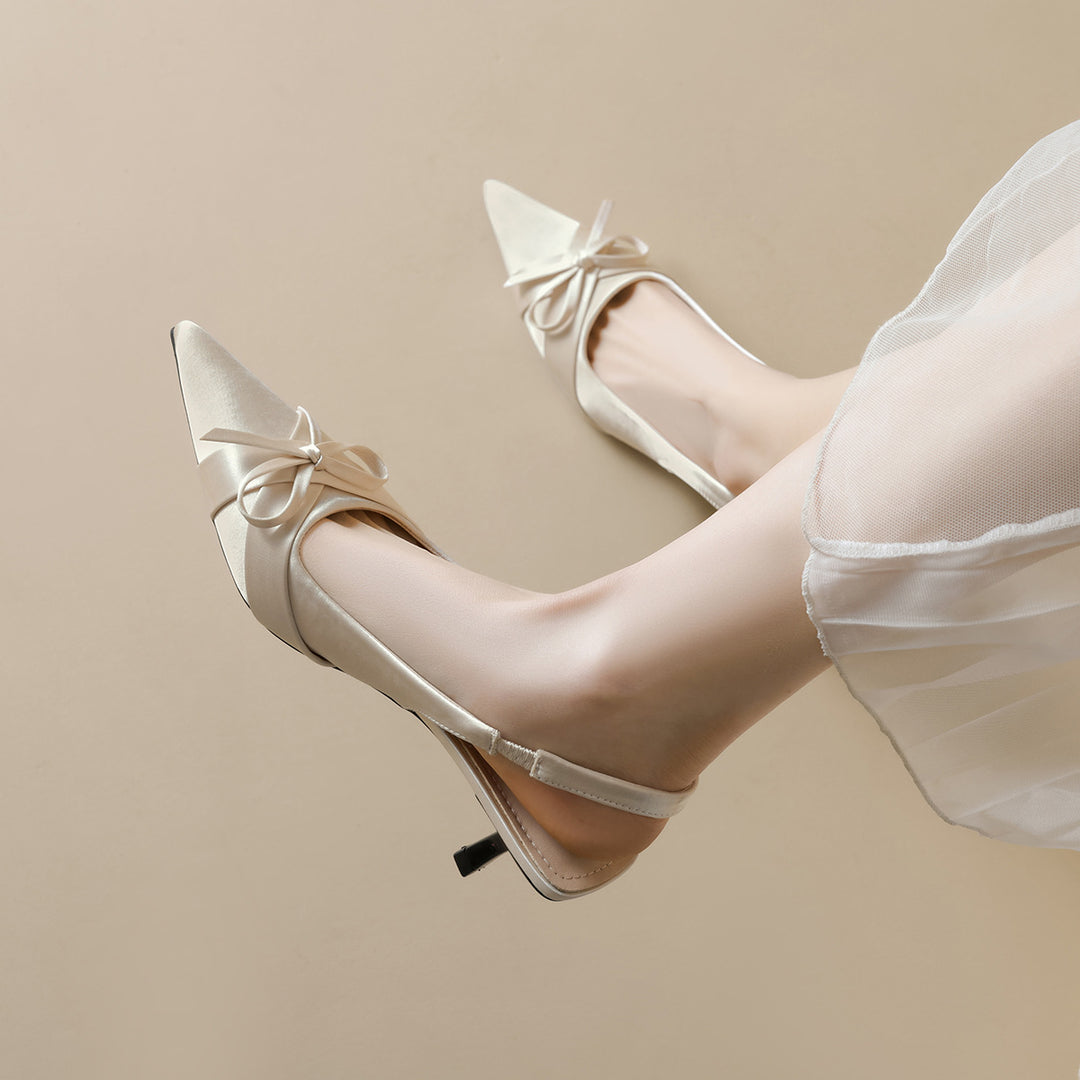 Damen Slingback-Pumps mit eleganter Schleife und modischem Spitzendesign EB