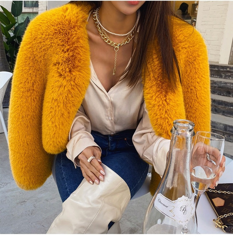 Damen Oversized Plüschjacke mit langen Ärmeln EB