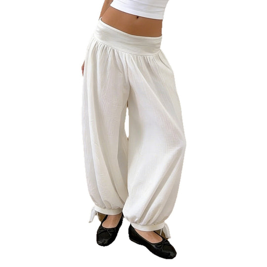 Damen weite Baumwollhose mit elastischem Bund und verstellbaren Bindebändern EB