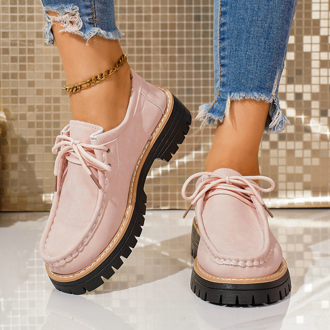 Damen modische Schnürschuhe mit robustem Profil und feinem Lederobermaterial EB