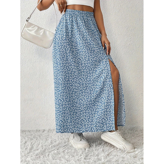 Damen Maxirock mit floralem Muster und seitlichem Schlitz EB