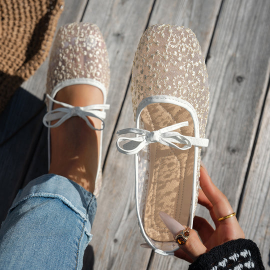 Damen elegante Ballerinas mit floralen Applikationen und rutschfester Sohle EB