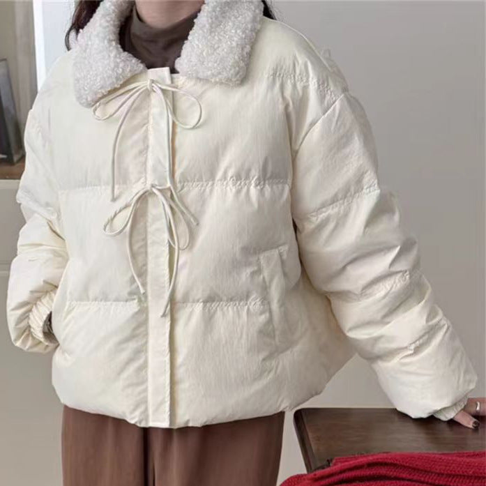 Damen Trendige Steppjacke mit Teddykragen und praktischen Taschen EB