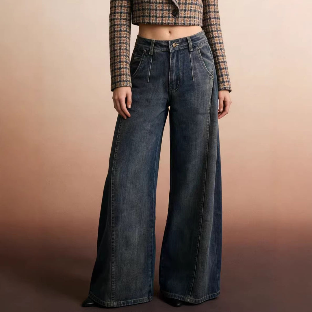 Damen weite Denim-Jeans mit hohem Bund und klassischem Schnitt EB