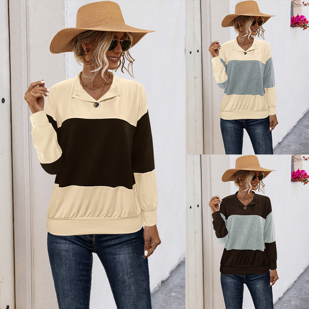 Damen lässiger Pullover mit stilvollem Kragen und Knopfdetail EB
