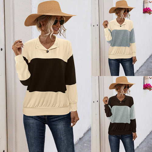 Damen lässiger Pullover mit stilvollem Kragen und Knopfdetail EB