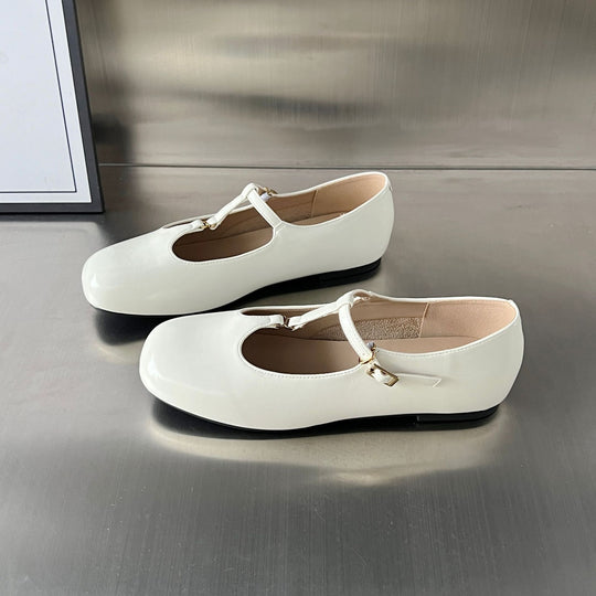 Damen Elegante Ballerinas mit doppeltem Riemen und modischem Glanzleder EB