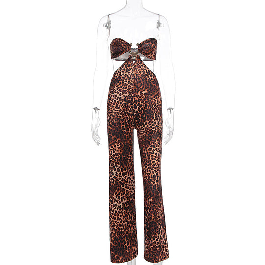 Damen Jumpsuit mit aufregendem Leopardendruck und raffiniertem Rückenausschnitt EB