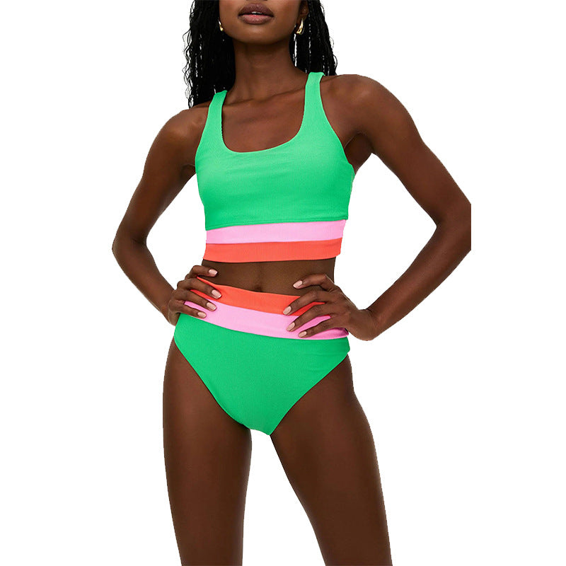 Damen Sportliches Bikini-Set mit komfortablem Crop-Top und hochgeschnittenem Höschen EB
