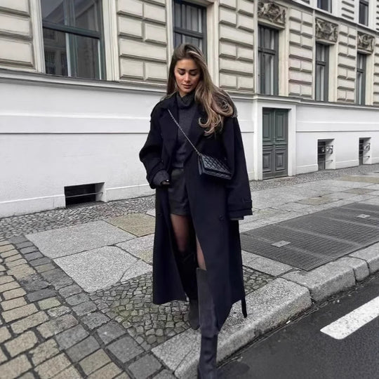 Damen eleganter und stylischer Trenchcoat mit taillierbarem Gürtel EB