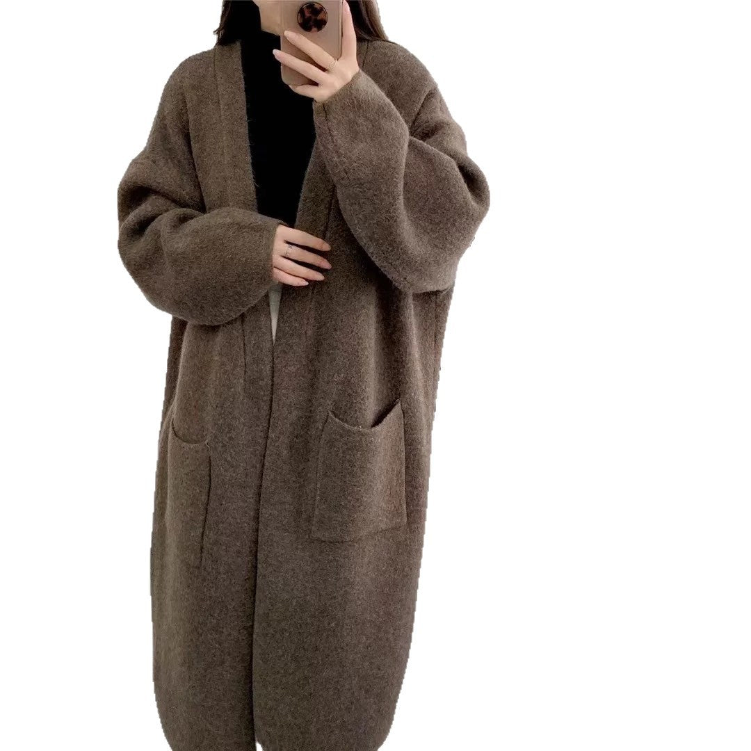 Damen Langer Oversized Strickcardigan mit praktischen Taschen und breiten Ärmeln EB