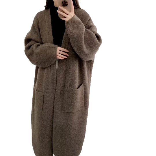 Damen Langer Oversized Strickcardigan mit praktischen Taschen und breiten Ärmeln EB