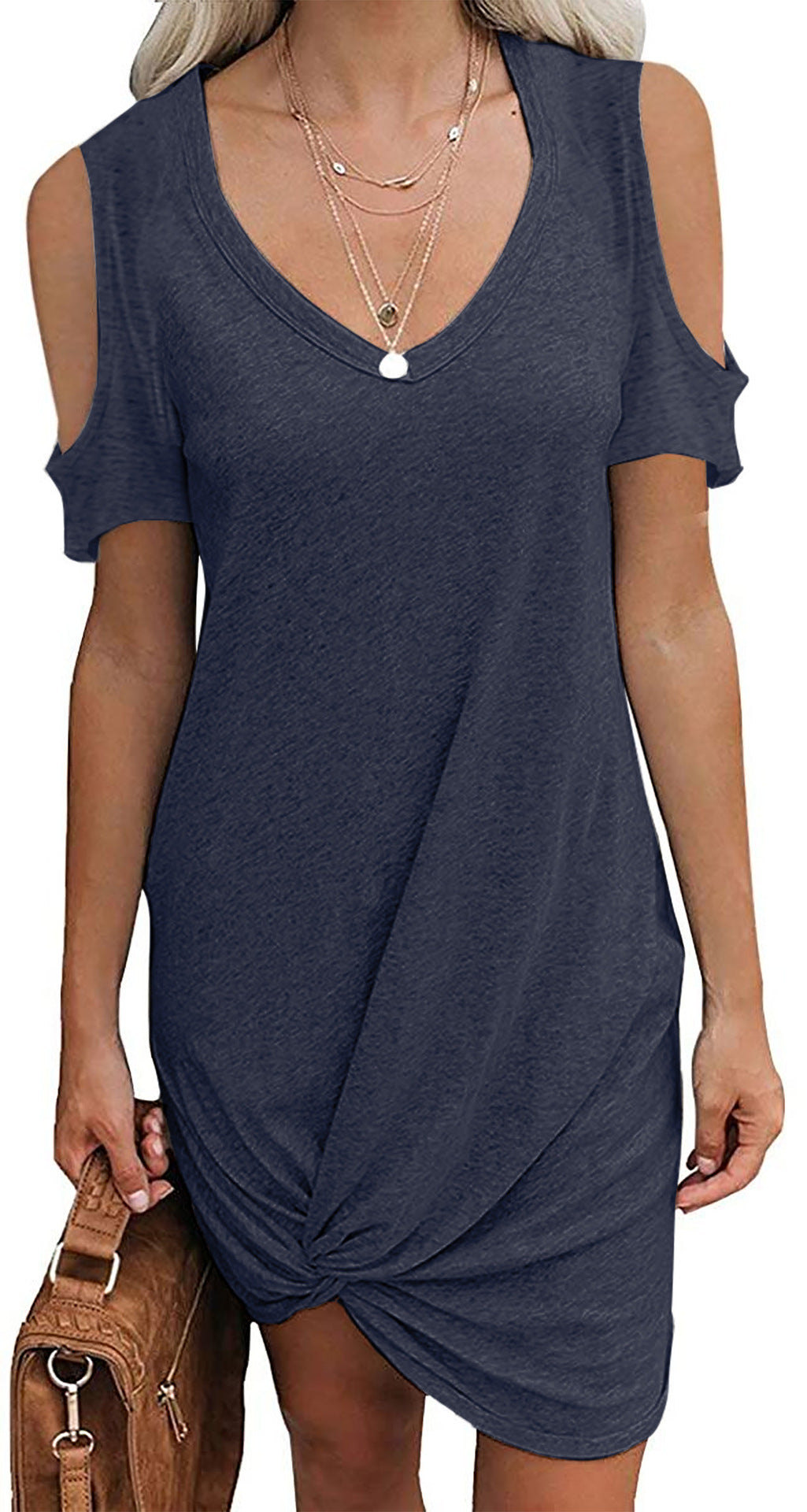 Damen Strandkleid mit knotenförmigem Saum und schulterfreiem Design EB