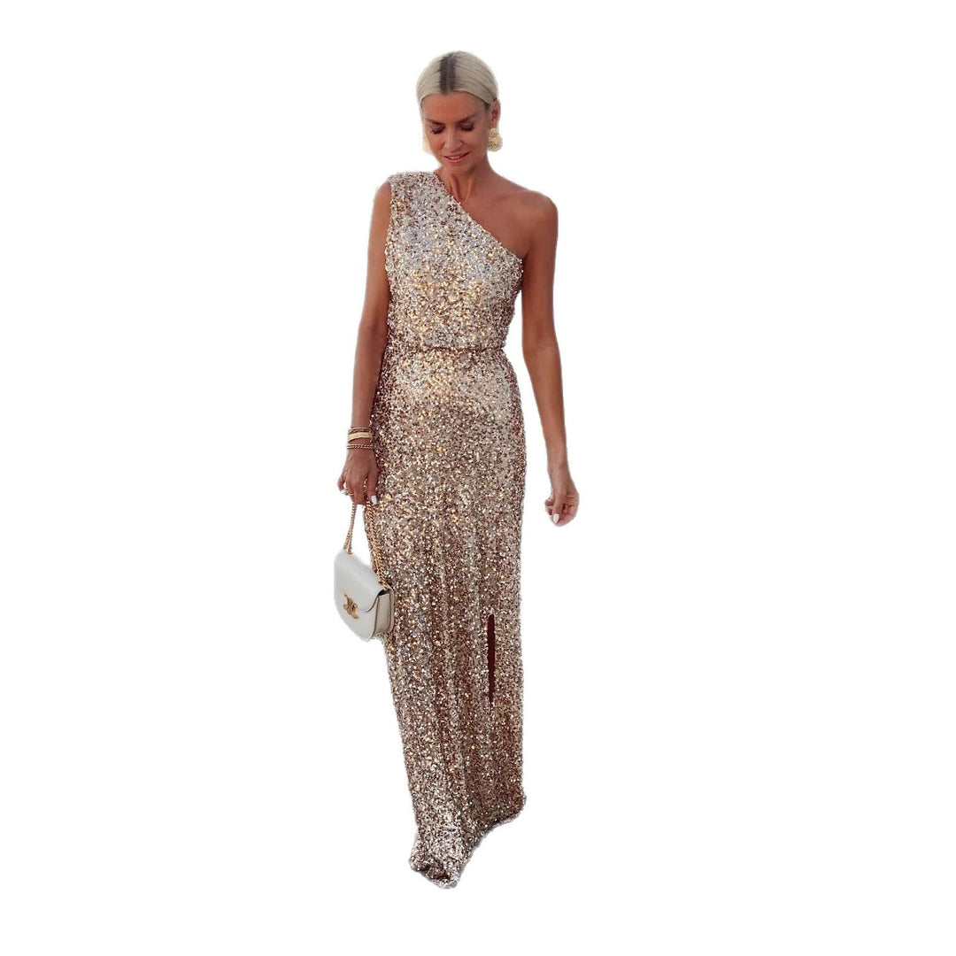 Damen Elegantes Abendkleid mit funkelndem Paillettenstoff und seitlichem Schlitz EB