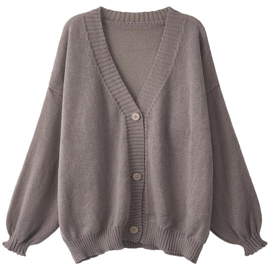 Damen Flauschiger Strickcardigan mit voluminösen Ärmeln und Knopfdetails EB