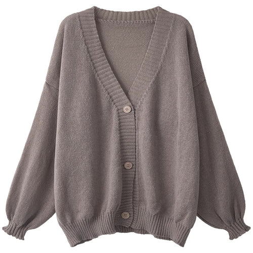 Damen Flauschiger Strickcardigan mit voluminösen Ärmeln und Knopfdetails EB