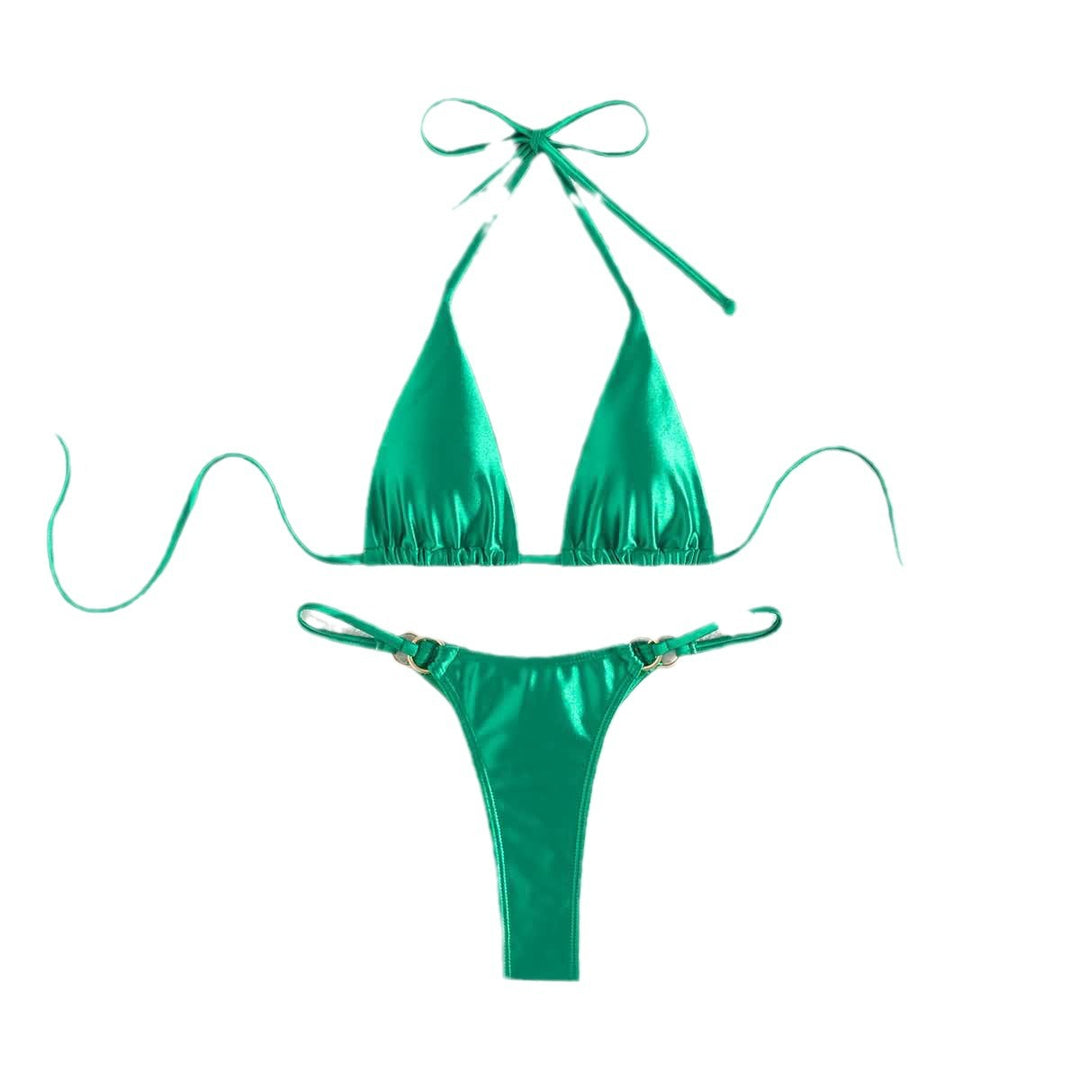 Damen Triangel-Bikini mit eleganten Bindebändern und modischen Goldakzenten EB