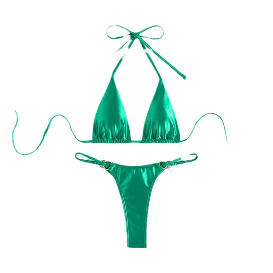 Damen Triangel-Bikini mit eleganten Bindebändern und modischen Goldakzenten EB